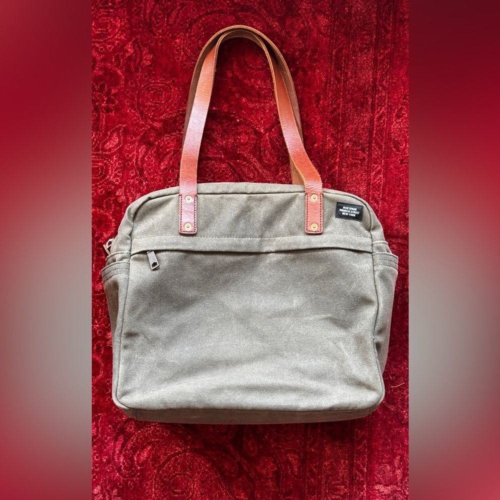 Jack Spade Canvas Tote Bag with Brown Leather Handles